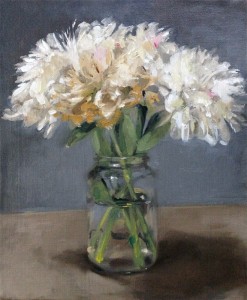 'Peonies'. Oil on linen, 8" x 12"