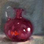 Still life oil painting of a red glass jug by Helen Davison