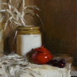 'Red Pot, Warm Light'. Oil on linen panel, 10" x 8"